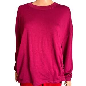 Maison Jules Burgundy Knit Top XL Ruched Cropped Oversized Boxy Preppy Casual